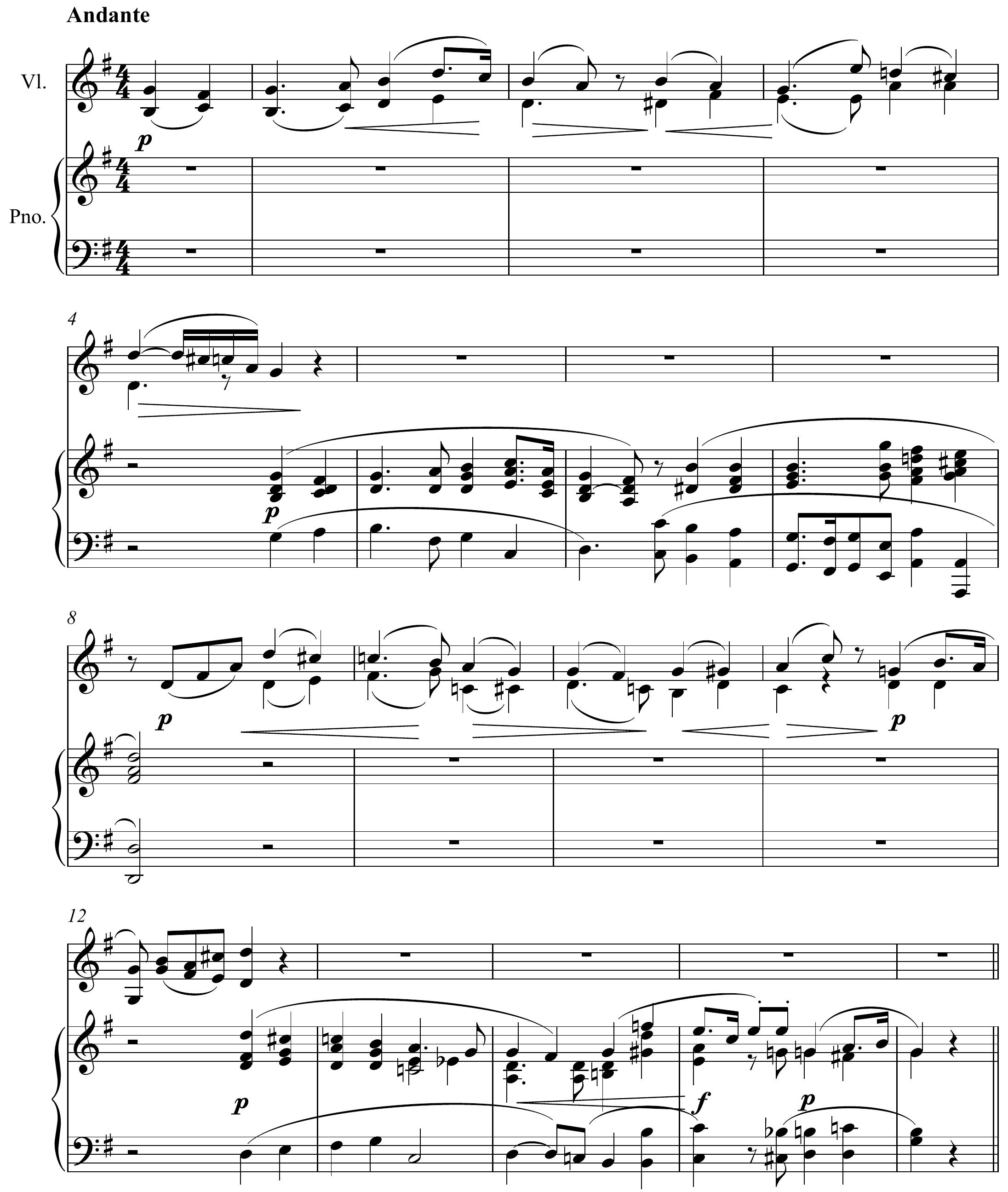 Ludwig van Beethoven Romance Op. 40 Altered score page 1