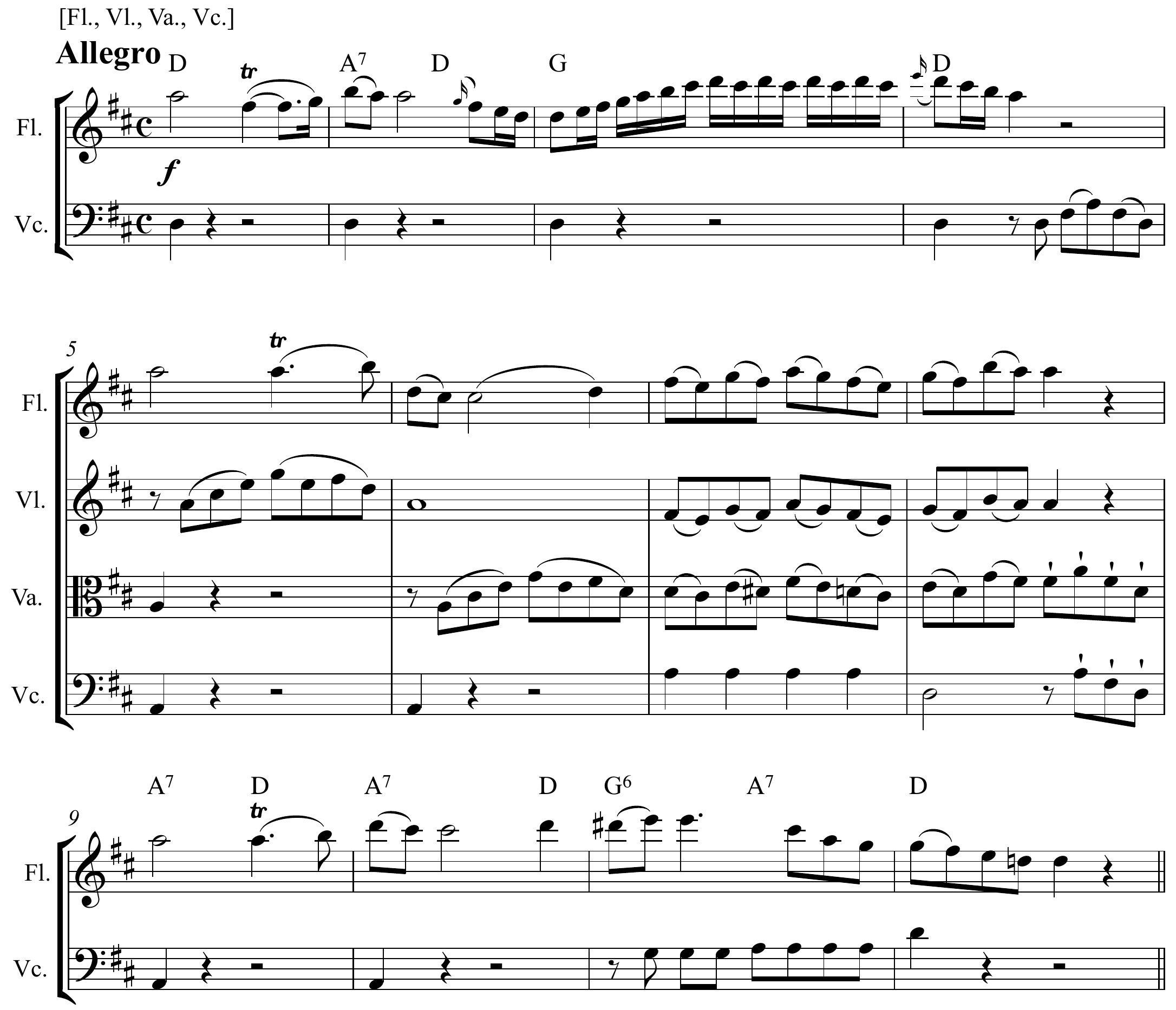 Wolfgang Amadeus Mozart Flute Quartet, KV 285 Altered score page 1