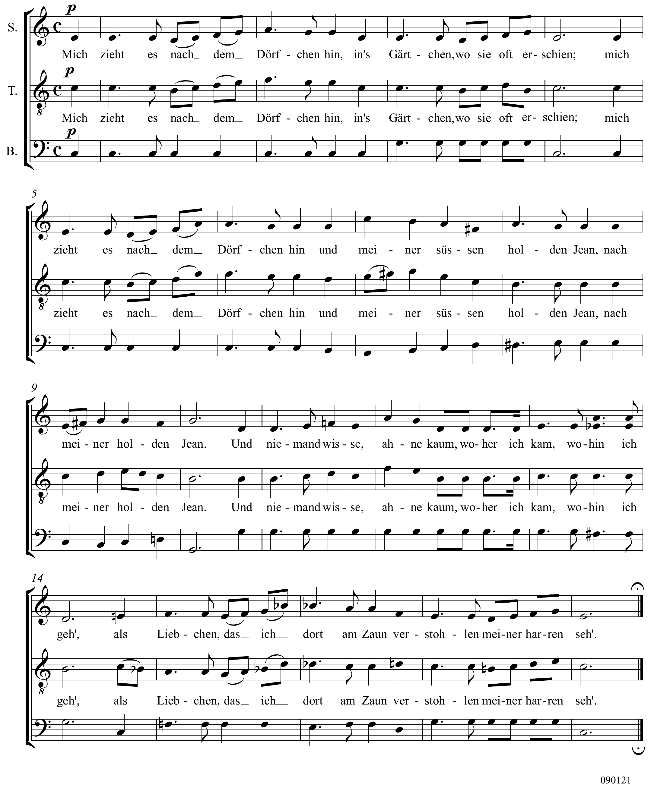 Robert Schumann Mich zieht es nach dem Dörfchen hin Altered score page 1