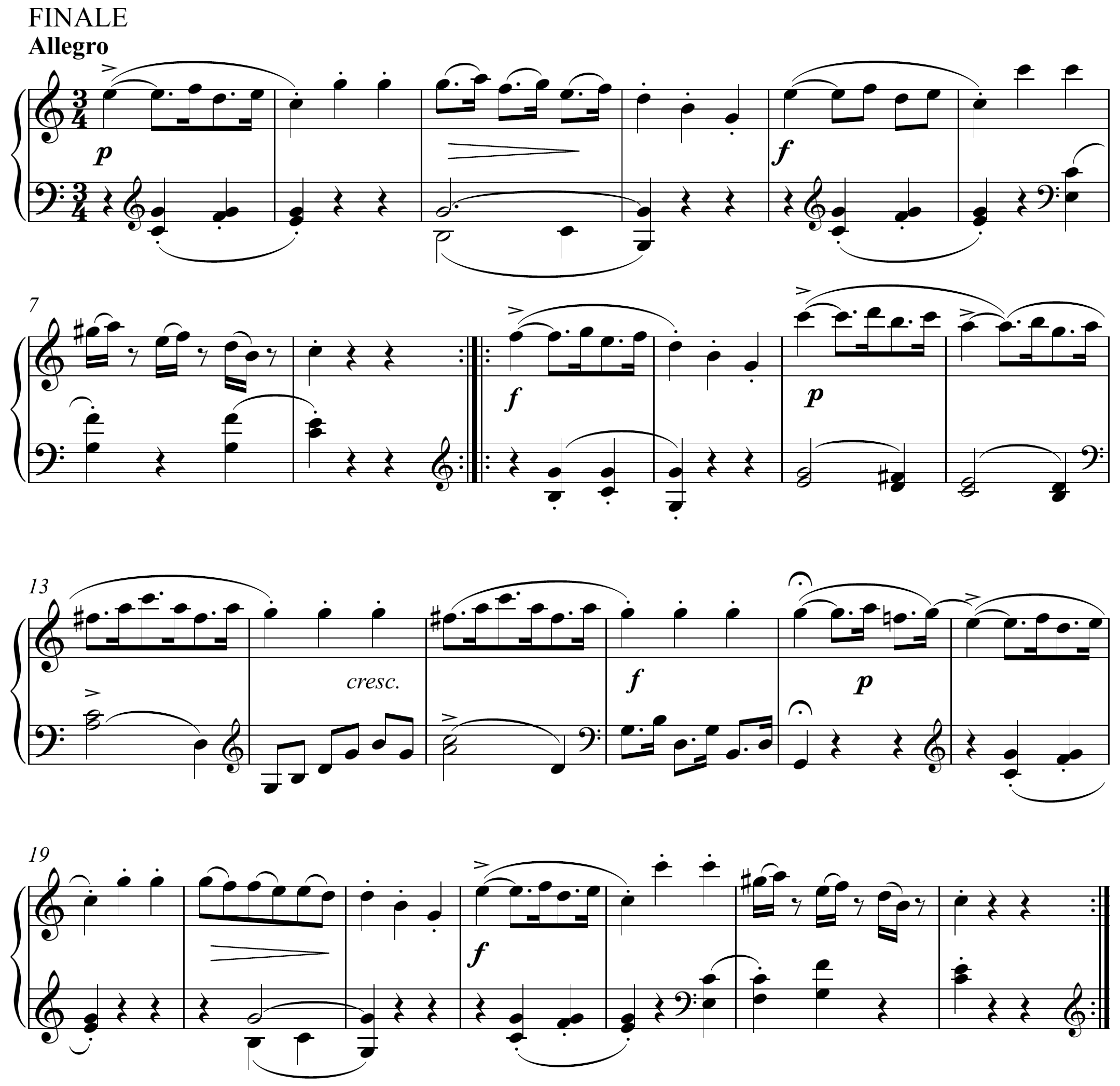 Joseph Haydn Sonata in C Major, Hob. 16 No. 35, Finale Altered score page 1