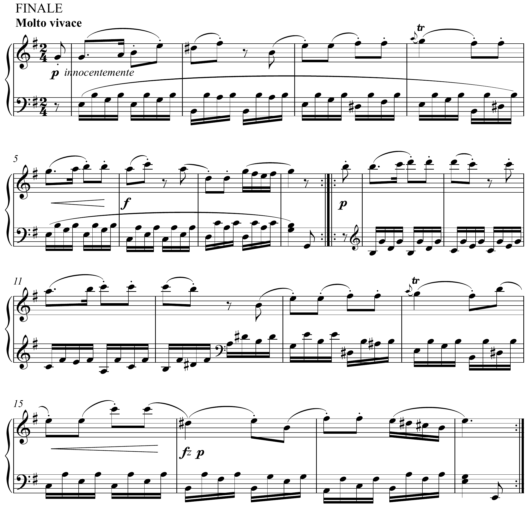 Joseph Haydn Sonata in E Minor, Hob. 16 No. 34, Finale Altered score page 1
