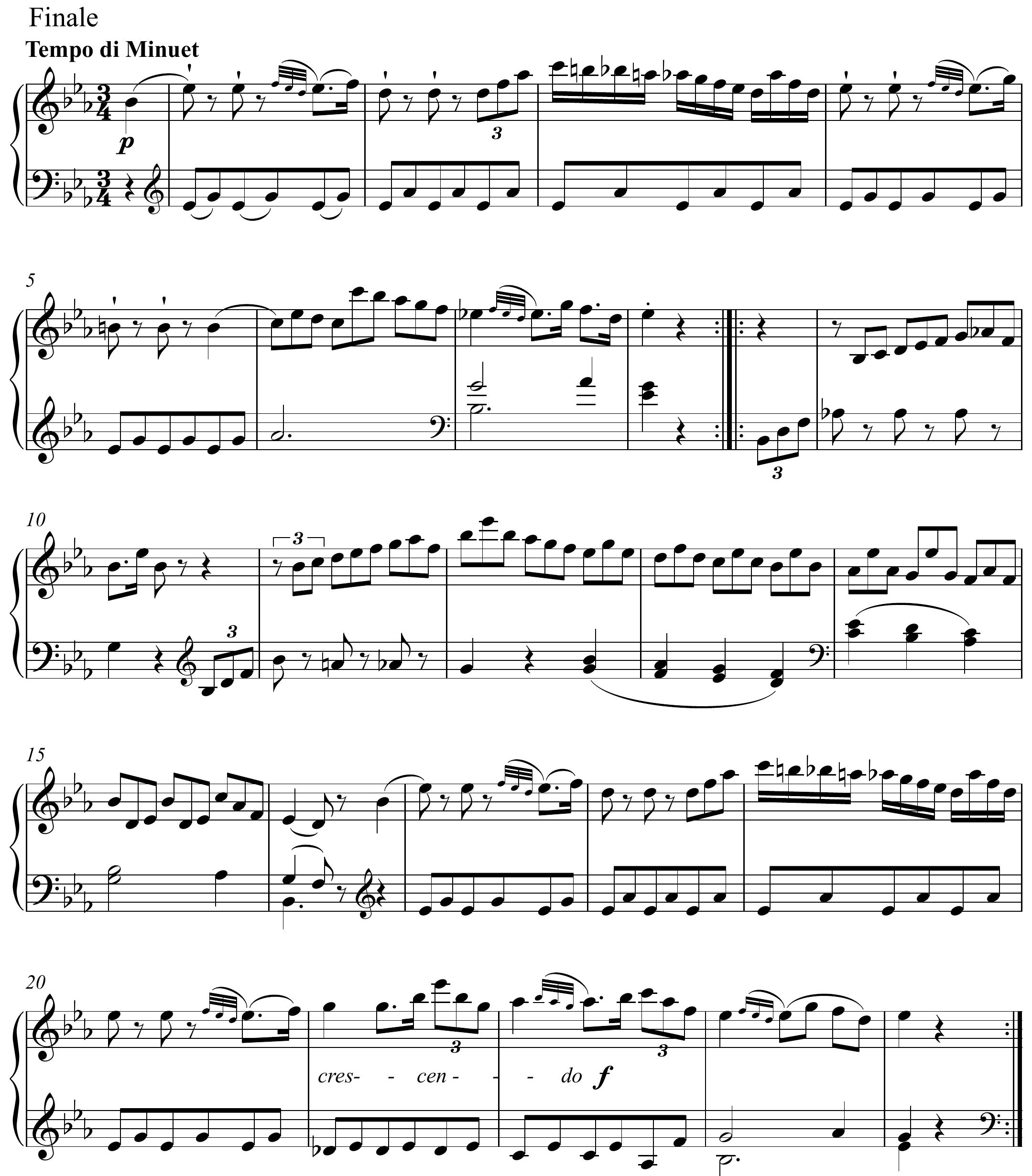 Joseph Haydn Sonata in E Flat Major, Hob. 16 No. 49, Finale Altered score page 1